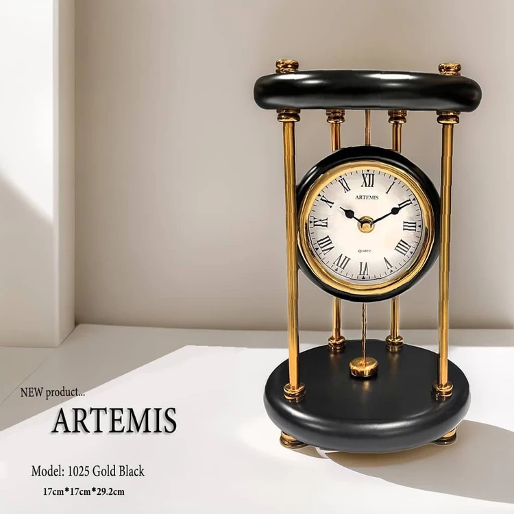 ساعت-رومیزی-پاندول-دار-آرتمیس-مدل-1025-مشکی-طلایی