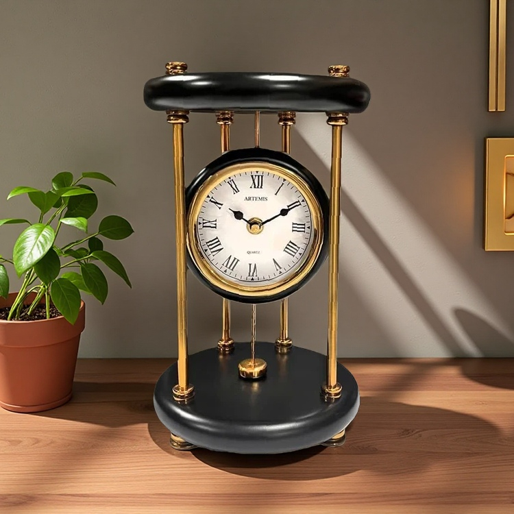 ساعت-رومیزی-پاندول-دار-آرتمیس-مدل-1025-مشکی-طلایی
