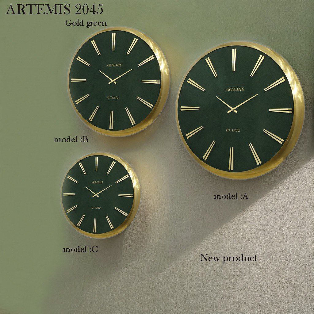 ساعت-دیواری-آرتمیس-مدل-2045-گلد-صفحه-سبز-سایز-C