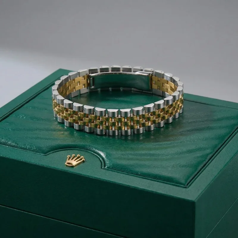دستبند-استیل-رولکس-5-ردیفه-طلایی-نقره-ای
