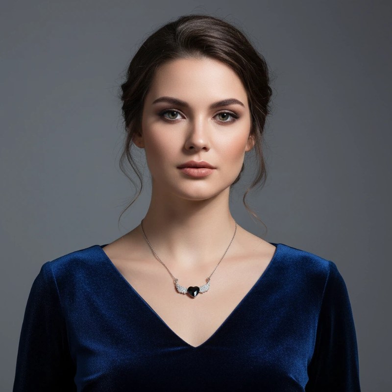 گردنبند-استیل-زنانه-بال-فرشته-نگین-قلب-مشکی