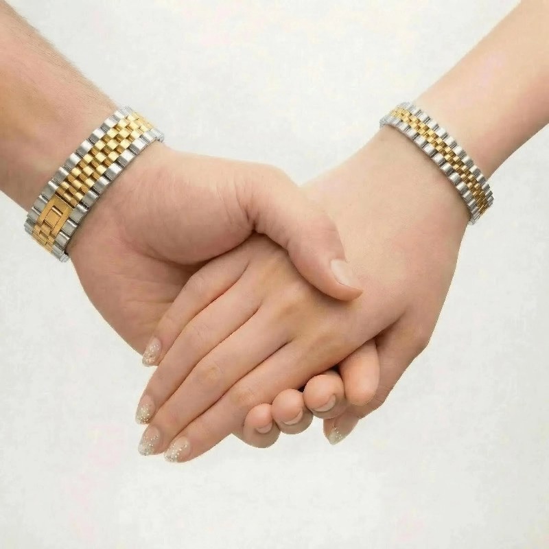 دستبند-استیل-رولکس-3ردیفه-طلایی-نقره-ای