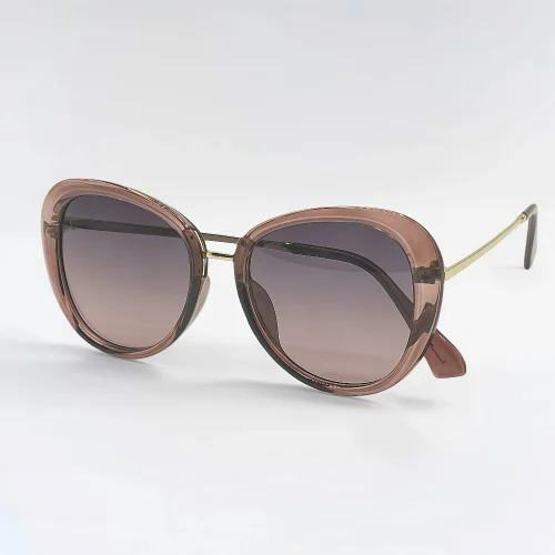 عینک آفتابی زنانه پروانه ای فریم شفاف رنگ نود (Nude) با لنز هایلایت و دسته طلایی