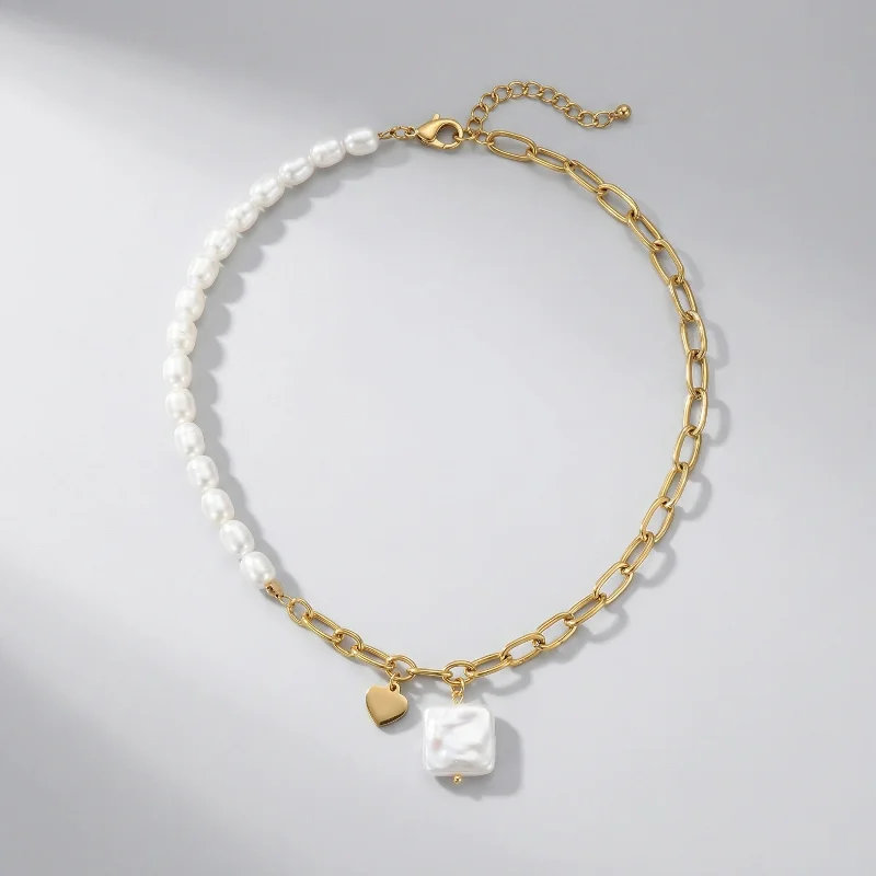 زنجیر استیل دل آویز صدفی