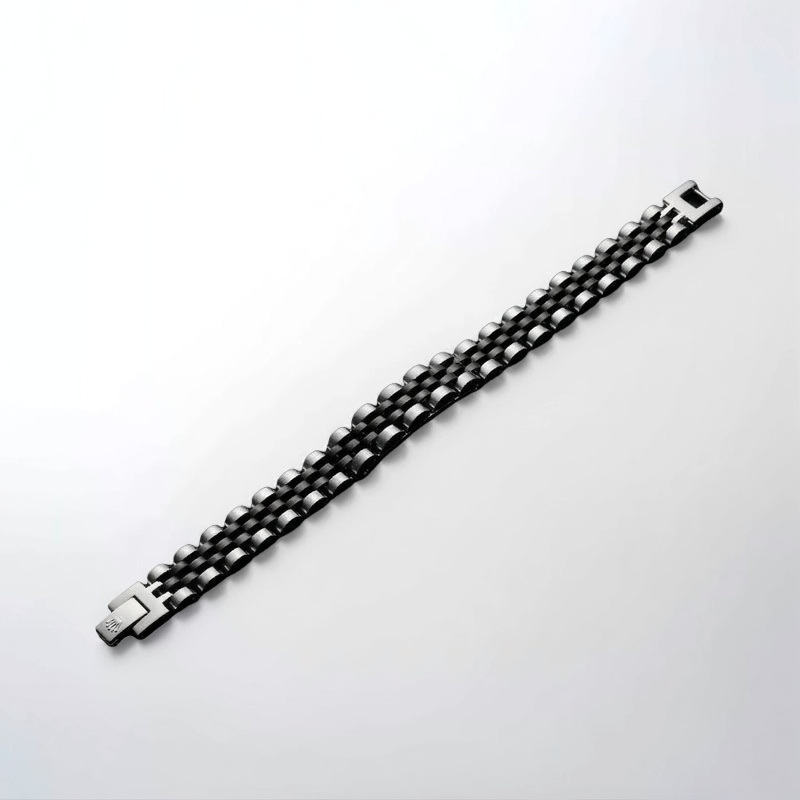 دستبند استیل رولکس 3 ردیفه مشکی نقره ای